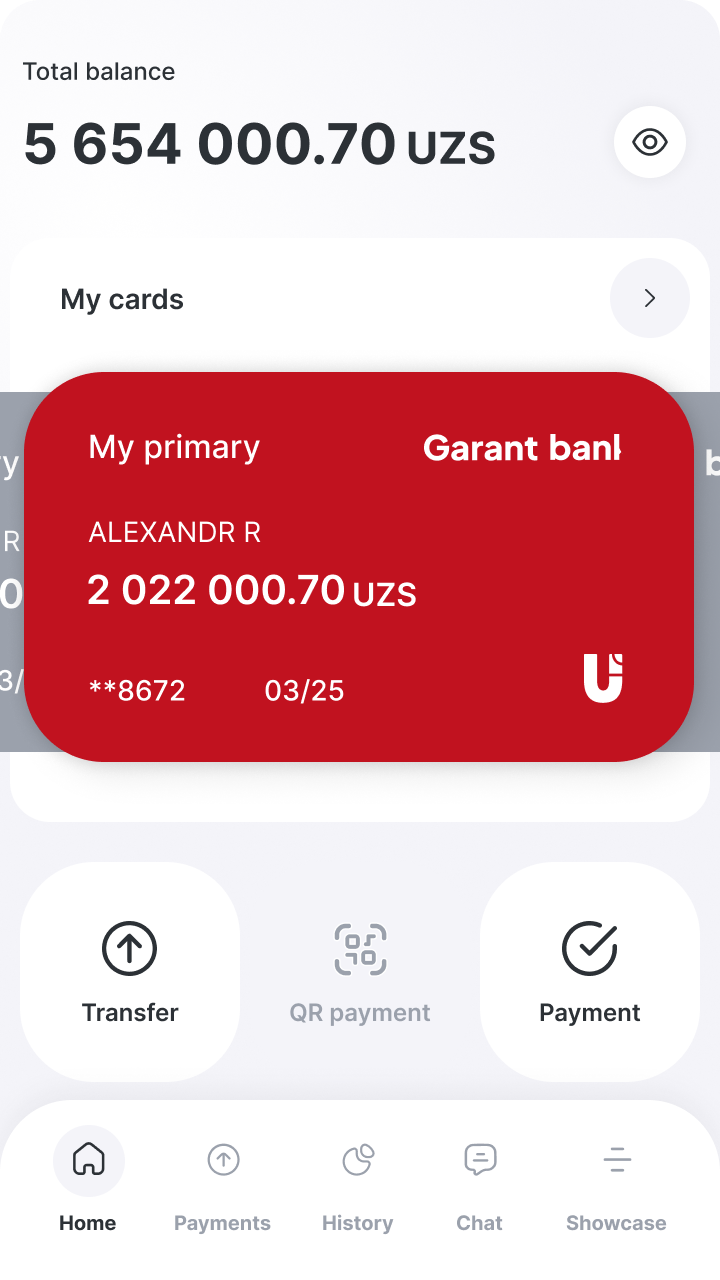 Garant Bank home screen and primary card