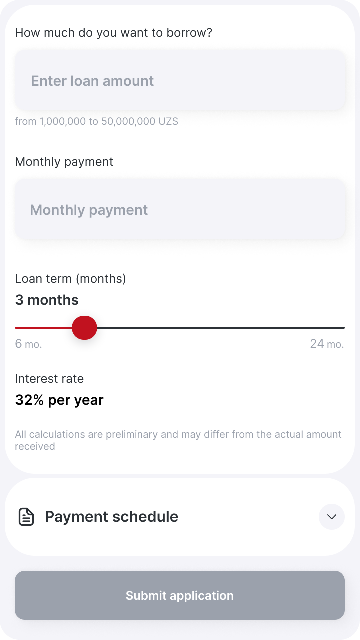Loan calculator with an incomplete amount field