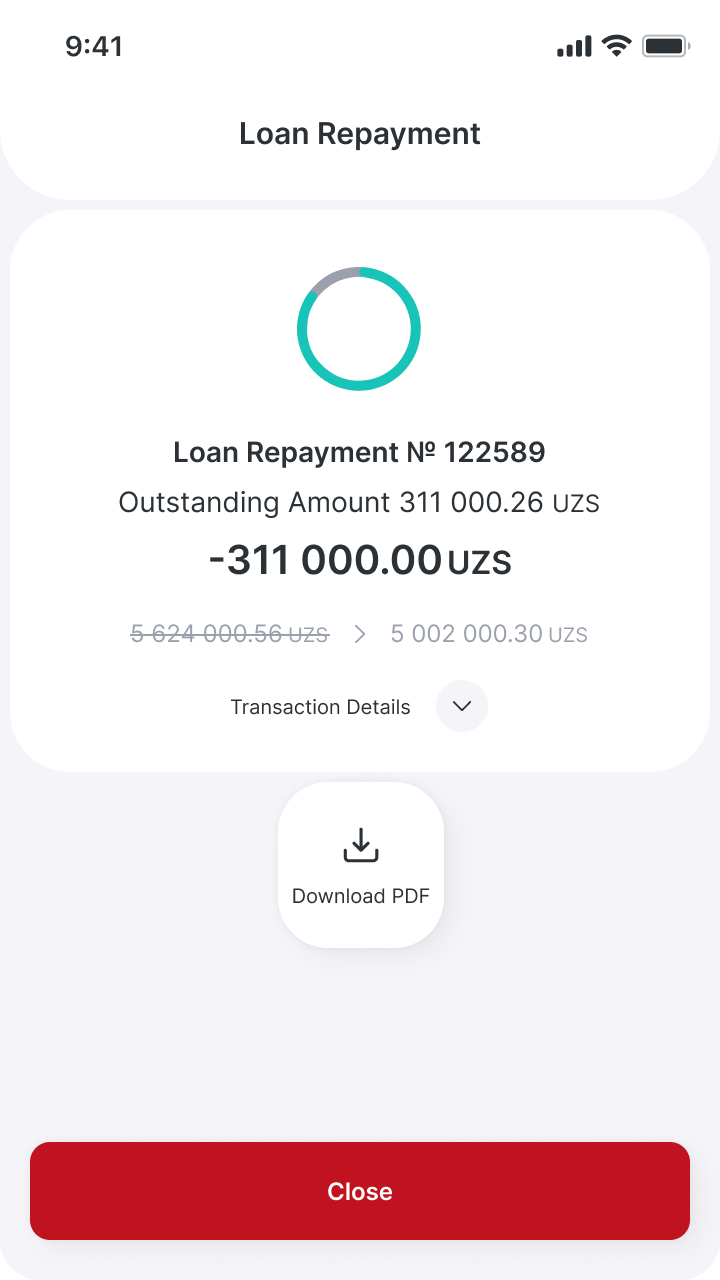 Partial loan repayment confirmation