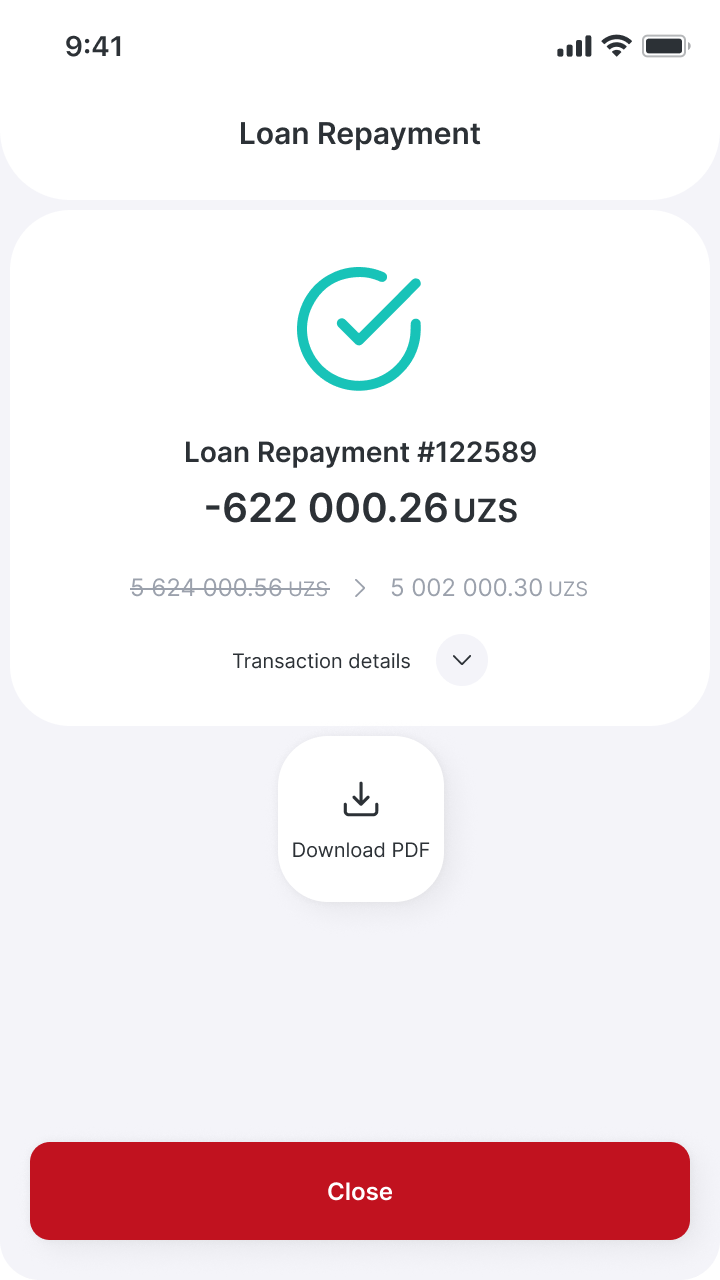 Successful loan repayment confirmation