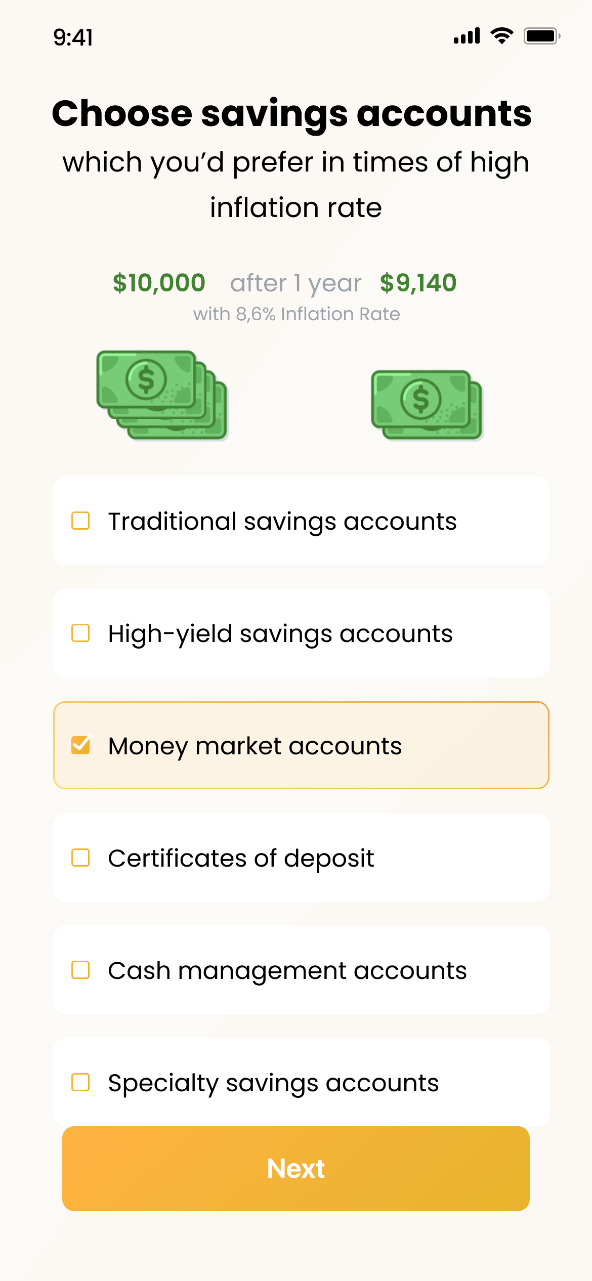 Retearn savings account selection concept