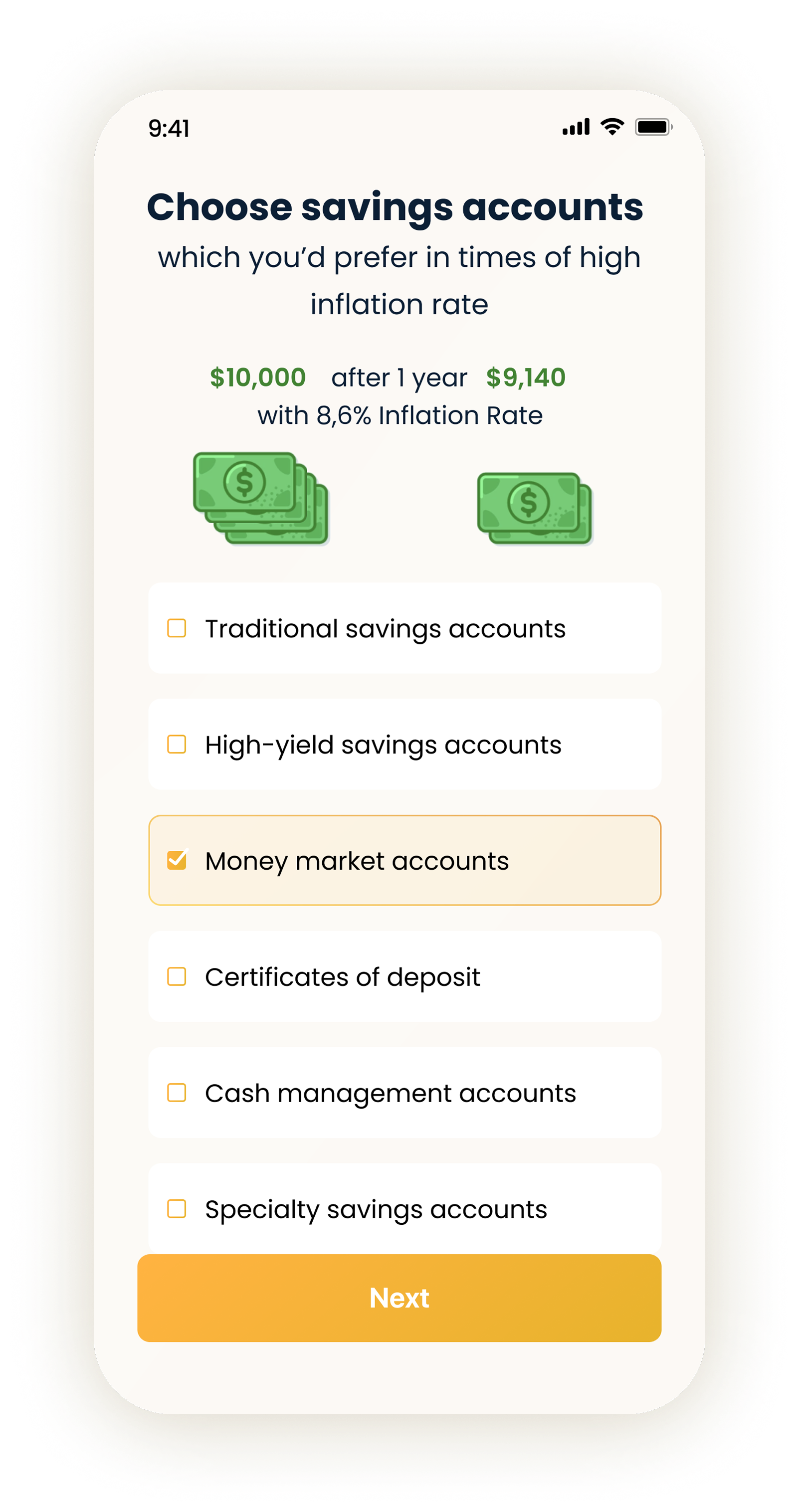 Savings account comparison using account balances