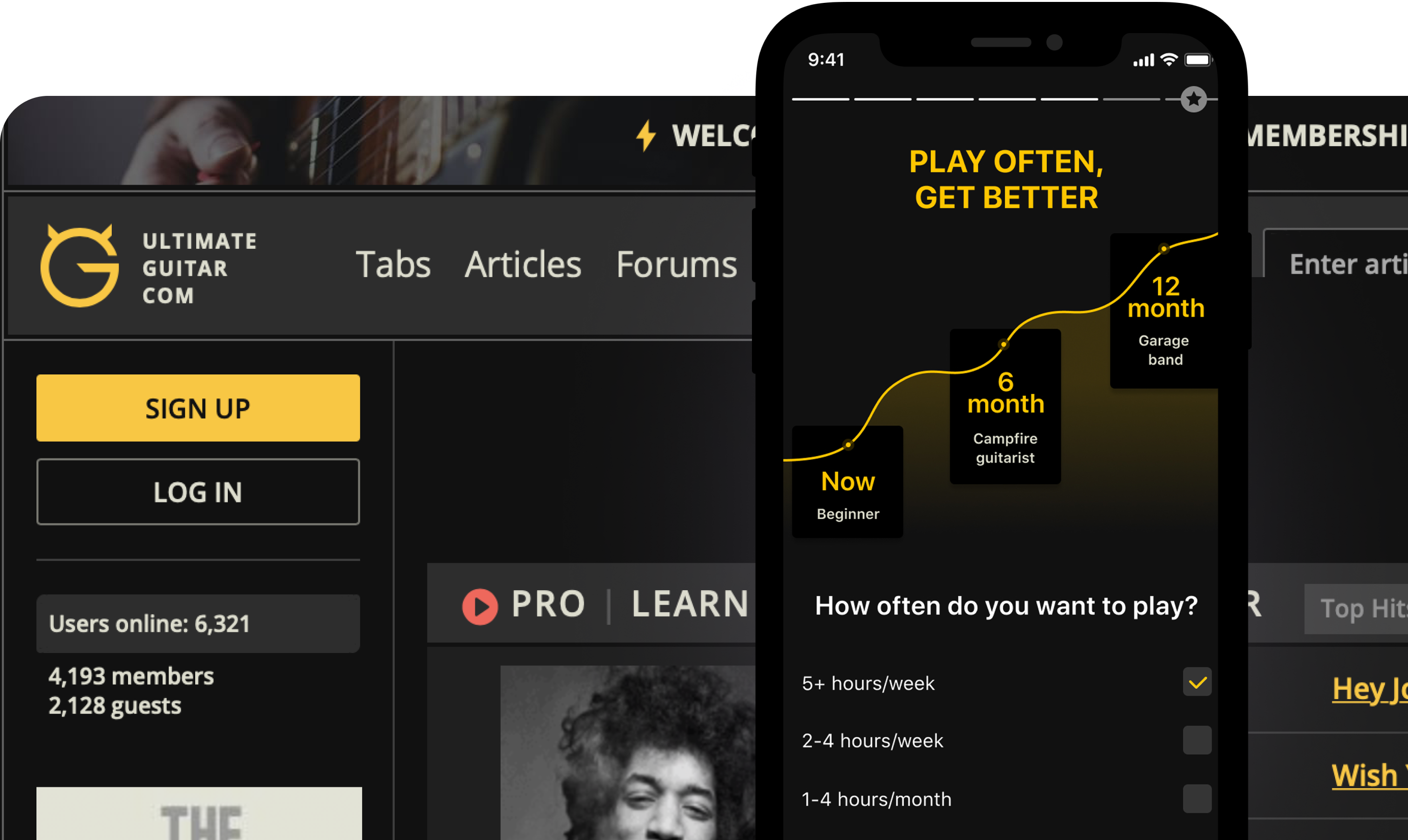 Ultimate Guitar desktop and mobile product interface